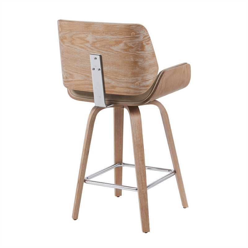 Tyler Counter Height Swivel Bar Stool - White Wash Wood/Vintage Brown Upholstery
