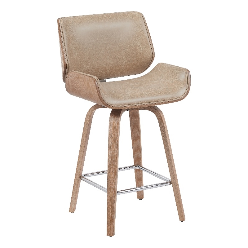 Tyler Counter Height Swivel Bar Stool - White Wash Wood/Vintage Brown Upholstery