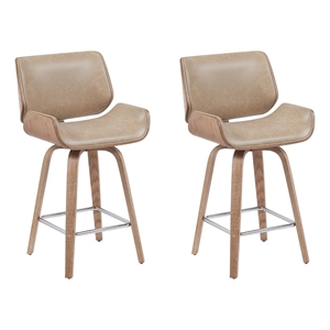 Tyler Counter Height Swivel Bar Stool in White Wash Wood/Brown Seat- Set of 2