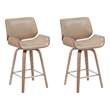 Tyler Counter Height Swivel Bar Stool in White Wash Wood/Brown Seat- Set of 2