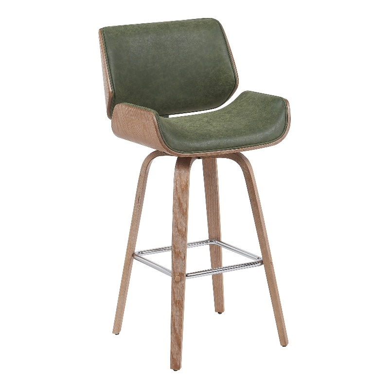 Tyler Swivel Bar Stool with White Wash Wood and Vintage Green Upholstery