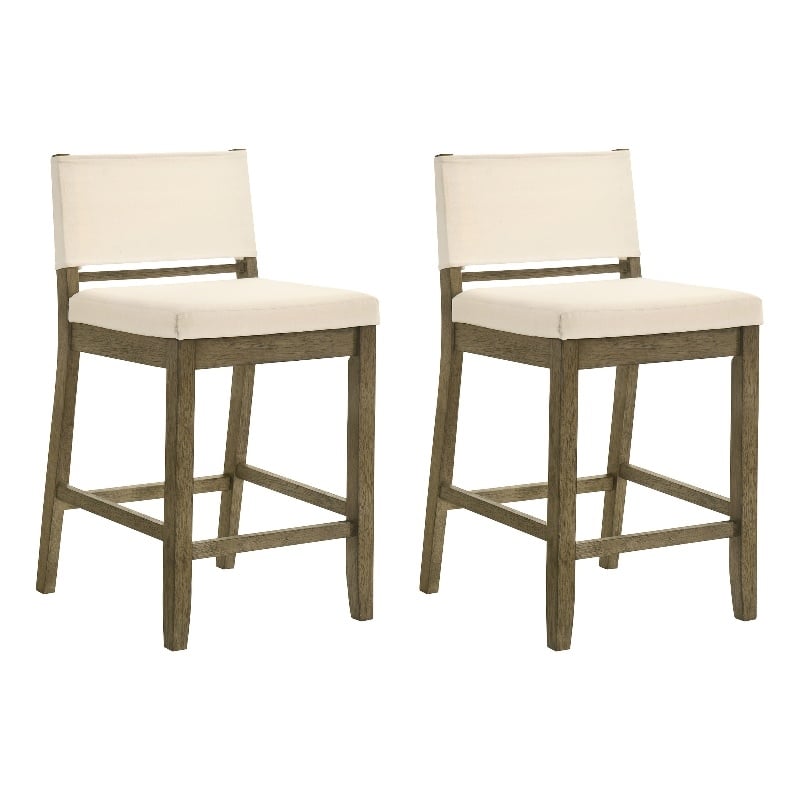 Yaneli Counter Height Bar Stool in Putty Brown with White Fabric Seat - Set of 2