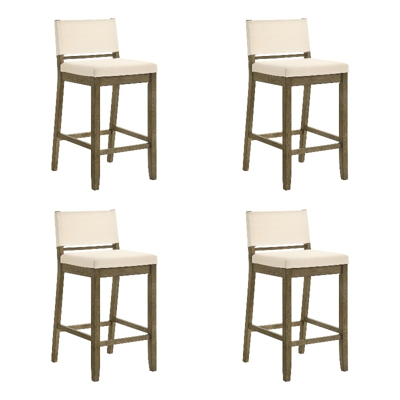 Yaneli Bar Height Bar Stool in Putty Brown with White Fabric Seat - Set of 4