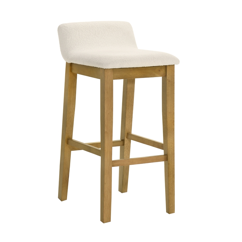 Annikah Wood Bar Height Kitchen Bar Stool in Amber with White Boucle - Set of 2