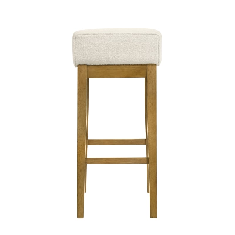 Annikah Wood Bar Height Kitchen Bar Stool in Amber with White Boucle - Set of 2