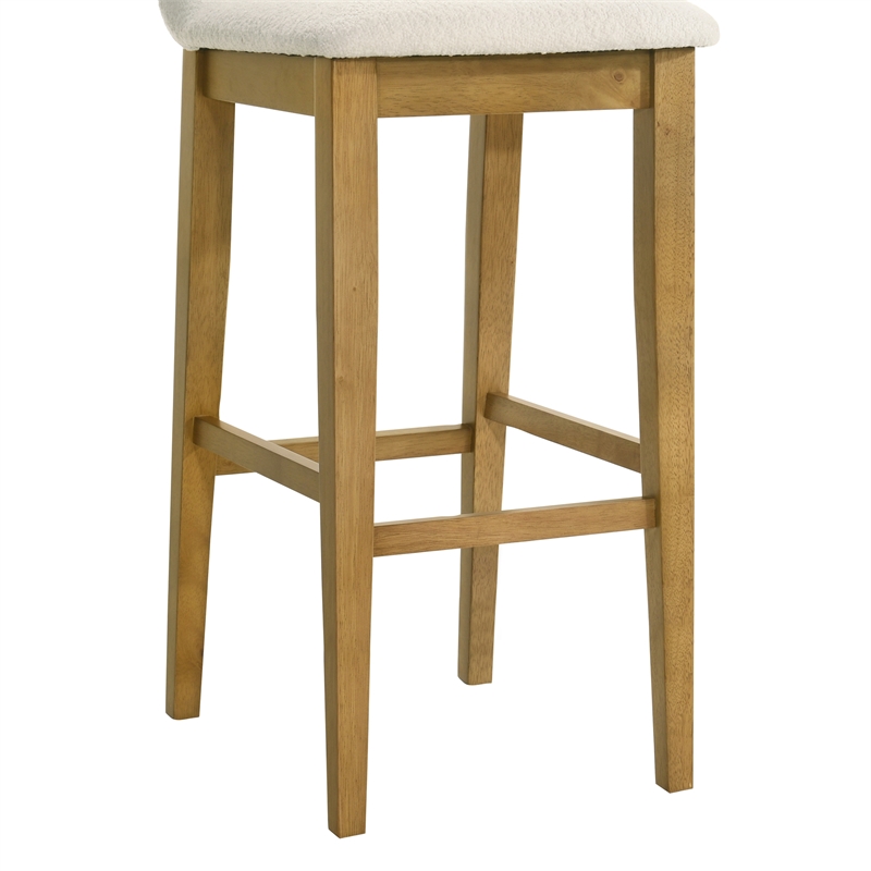 Annikah Wood Bar Height Kitchen Bar Stool in Amber with White Boucle - Set of 2