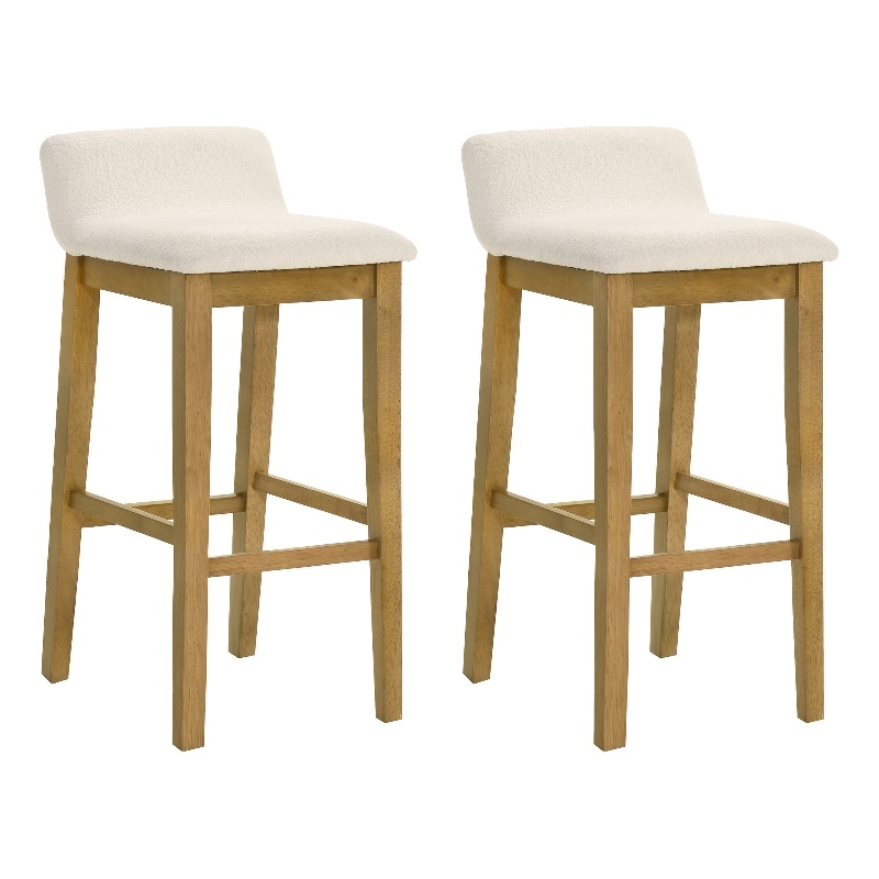 Annikah Wood Bar Height Kitchen Bar Stool in Amber with White Boucle - Set of 2