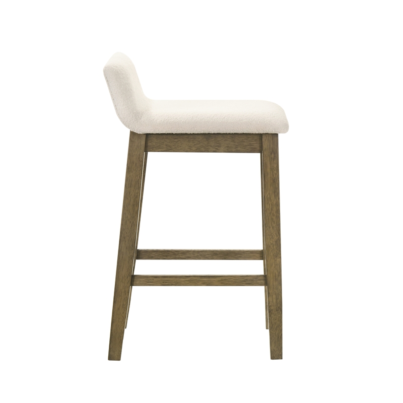 Annikah Wood Counter Height Kitchen Bar Stool in Putty Brown/White Boucle Seat