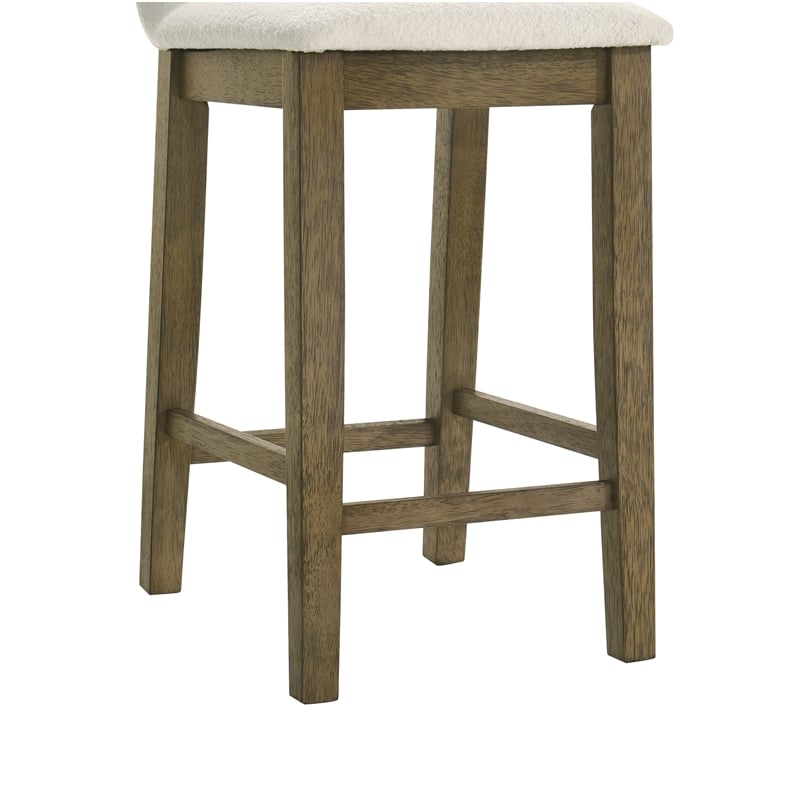 Annikah Wood Counter Height Kitchen Bar Stool in Putty Brown/White Boucle Seat