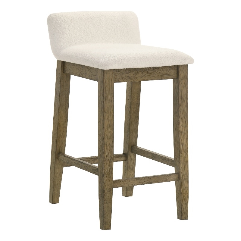 Annikah Wood Counter Height Kitchen Bar Stool in Putty Brown/White Boucle Seat