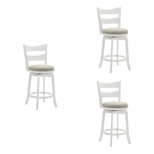Blair 30&quot Matte White Bar Height Swivel Barstool with Fog Fabric Seat - Set of 3