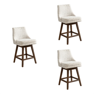 Branson Brown 26&quot Counter Height Swivel Barstool in Beige Fabric - Set of 3