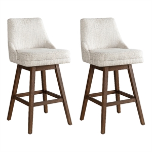 Branson Brown Solid Wood 30&quot Bar Height Swivel Barstool/Beige Seat - Set of 2