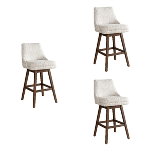 Branson Brown 30&quot Bar Height Swivel Barstool/Beige Fabric Seat - Set of 3