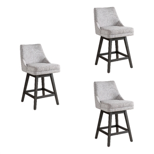 Branson Gray 26&quot Counter Height Swivel Barstool in Gray Fabric Seat- Set of 3