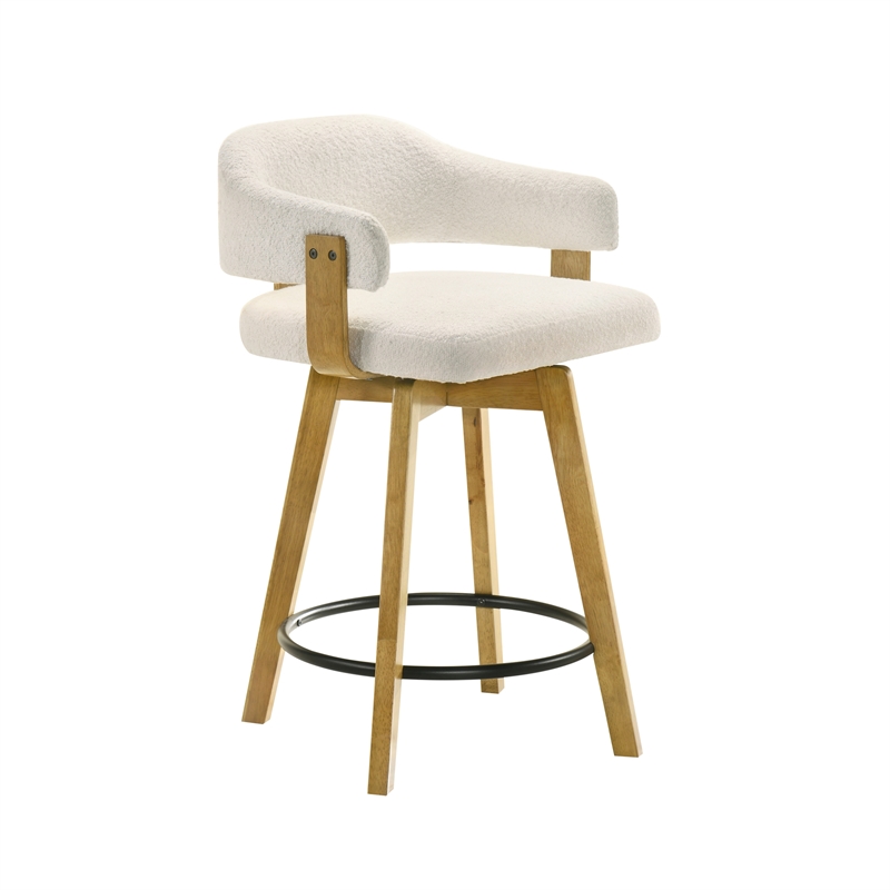 Callah Counter Height Bar Stool in Amber Glow with White Boucle Fabric Seat