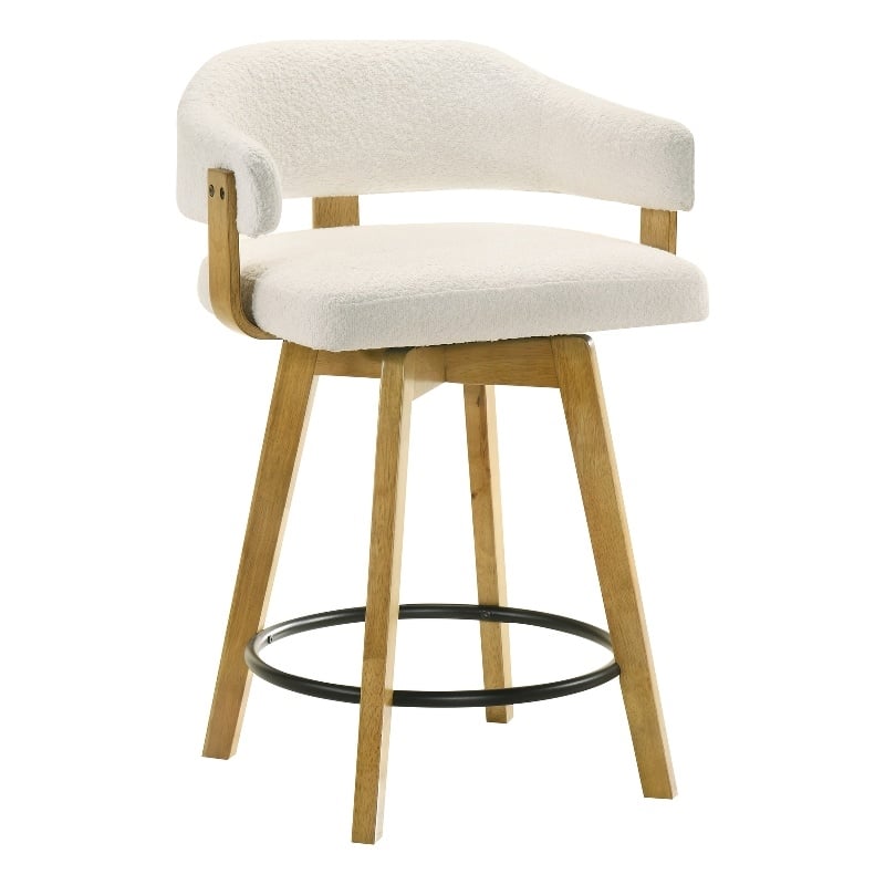 Callah Counter Height Bar Stool in Amber Glow with White Boucle Fabric Seat