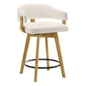 Callah Counter Height Bar Stool in Amber Glow with White Boucle Fabric Seat