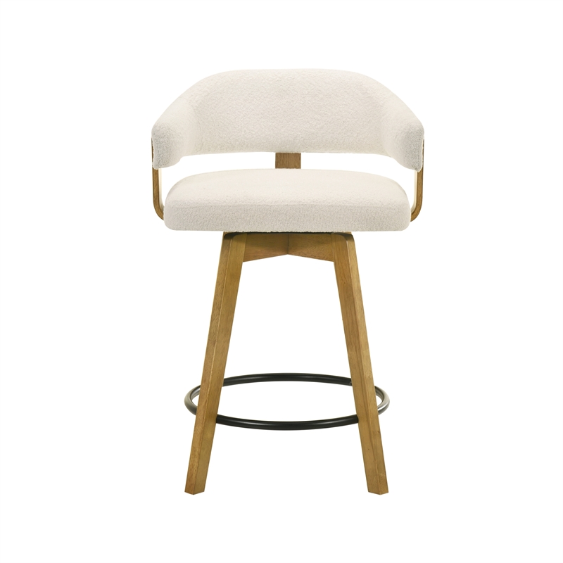 Callah Counter Height Bar Stool in Amber Glow/White Boucle Fabric - Set of 3
