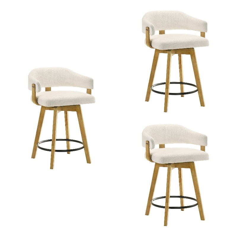 Callah Counter Height Bar Stool in Amber Glow/White Boucle Fabric - Set of 3
