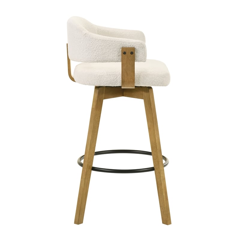 Callah Bar Height Bar Stool in Amber Glow with White Boucle Fabric Seat