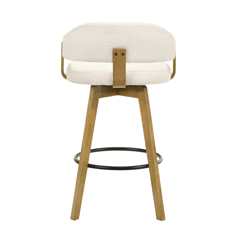 Callah Bar Height Bar Stool in Amber Glow with White Boucle Fabric Seat