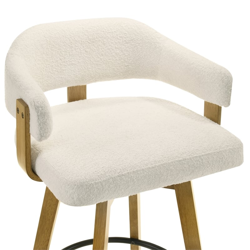 Callah Bar Height Bar Stool in Amber Glow with White Boucle Fabric Seat
