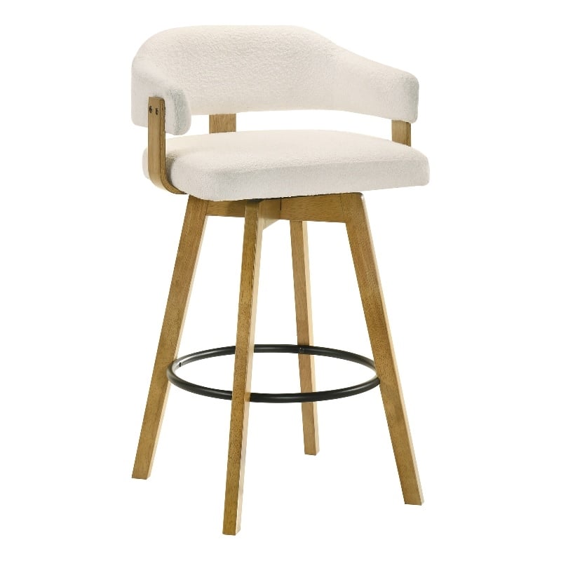 Callah Bar Height Bar Stool in Amber Glow with White Boucle Fabric Seat