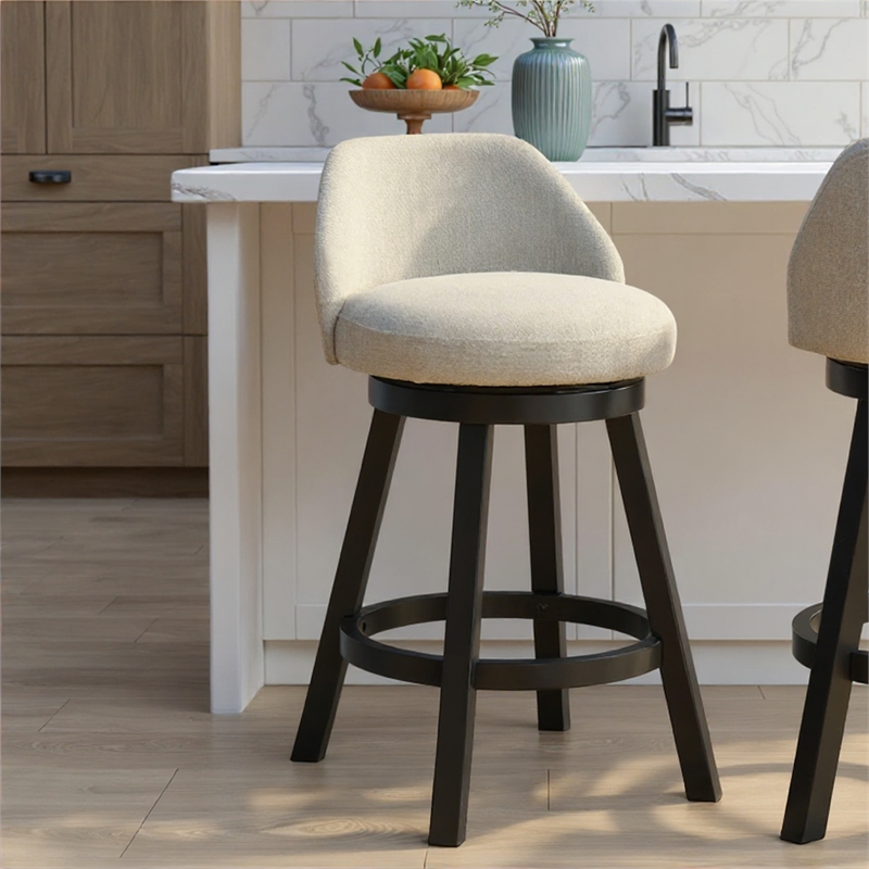Erika Swivel Wood Counter Height Kitchen Bar Stool in Black with Cream Seat