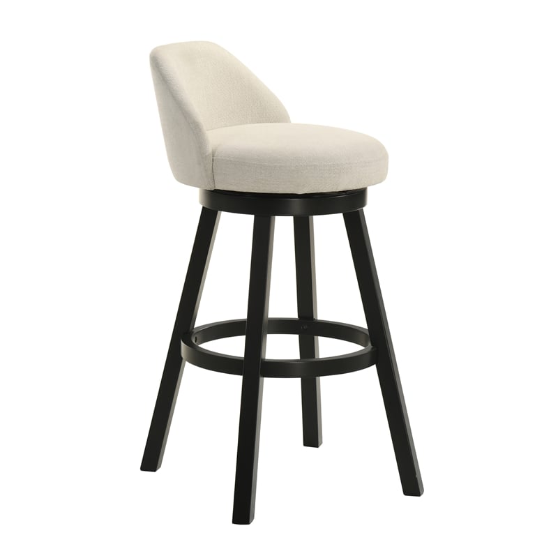 Erika Swivel Wood Bar Height Kitchen Bar Stool in Black with Cream Fabric Seat