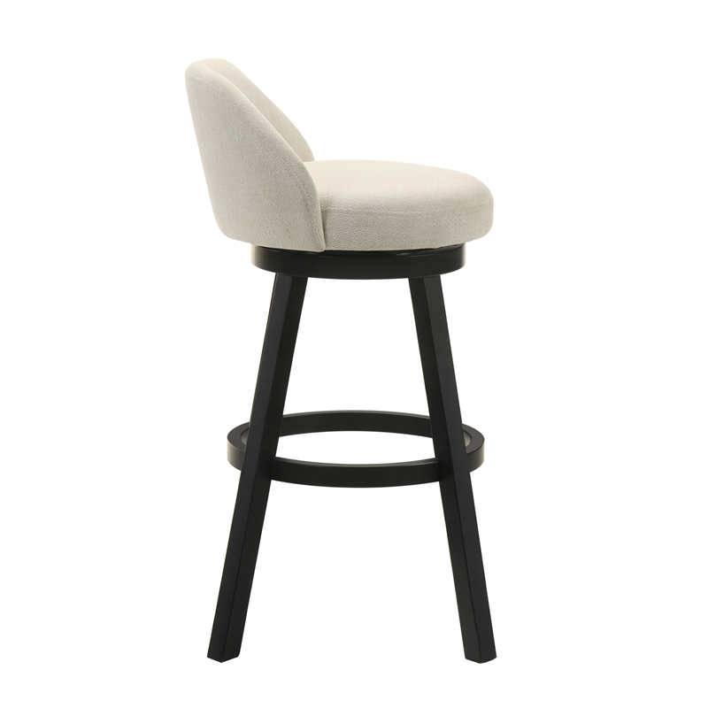 Erika Swivel Wood Bar Height Kitchen Bar Stool in Black with Cream Fabric Seat