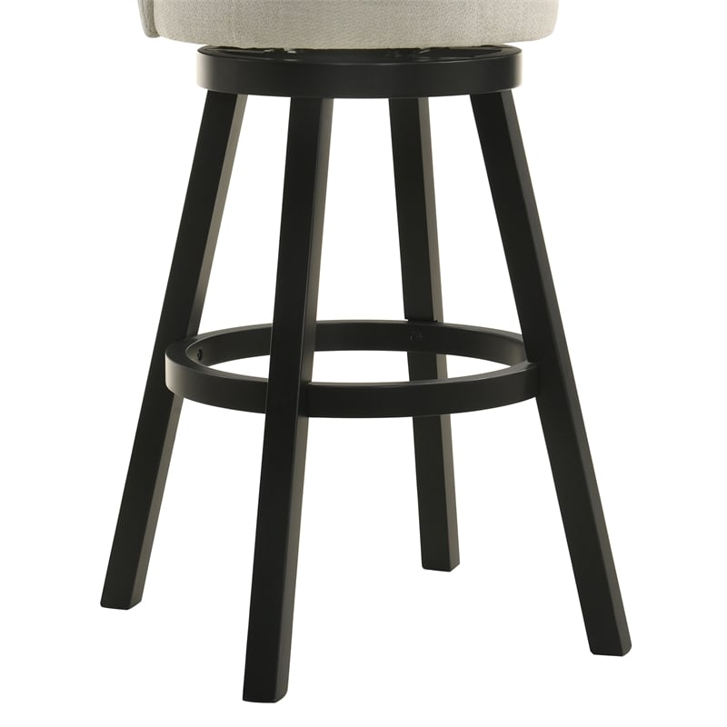 Erika Swivel Wood Bar Height Kitchen Bar Stool in Black with Cream Fabric Seat