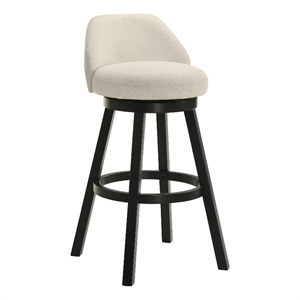 Erika Swivel Wood Bar Height Kitchen Bar Stool in Black with Cream Fabric Seat