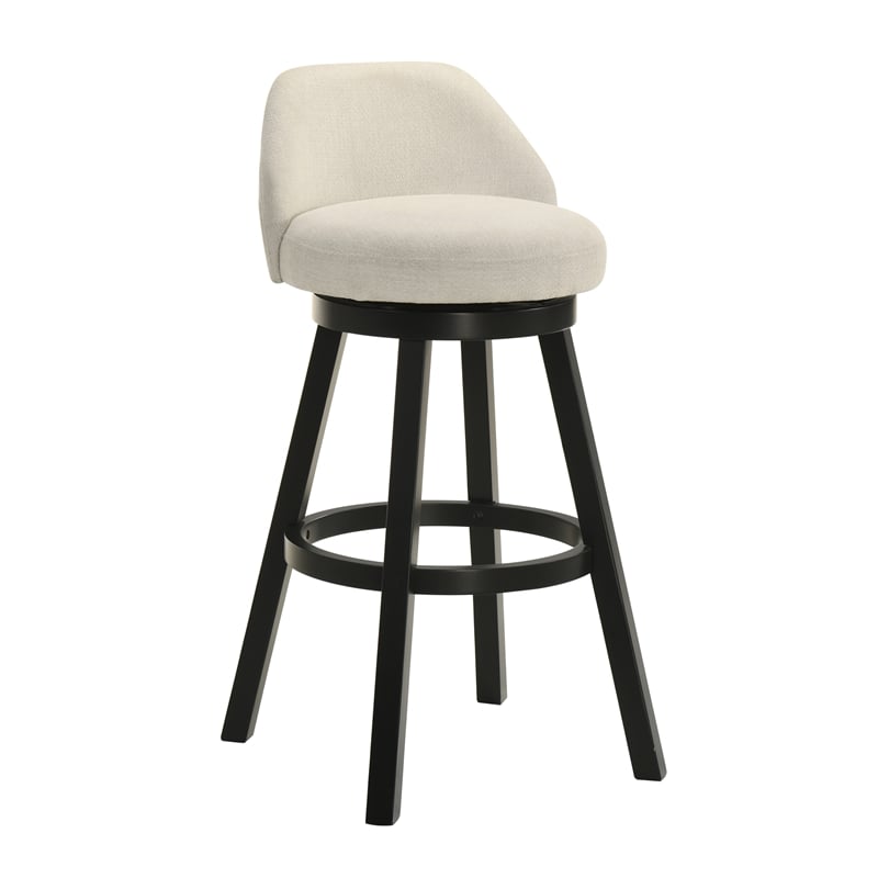 Erika Swivel Wood Bar Height Kitchen Bar Stool in Black w/ Cream Seat - Set of 2