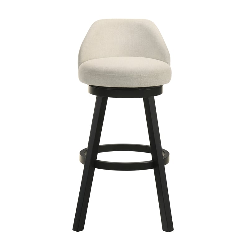 Erika Swivel Wood Bar Height Kitchen Bar Stool in Black w/ Cream Seat - Set of 2