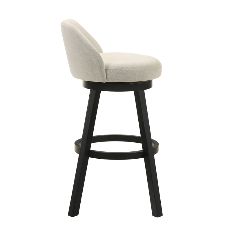 Erika Swivel Wood Bar Height Kitchen Bar Stool in Black w/ Cream Seat - Set of 2