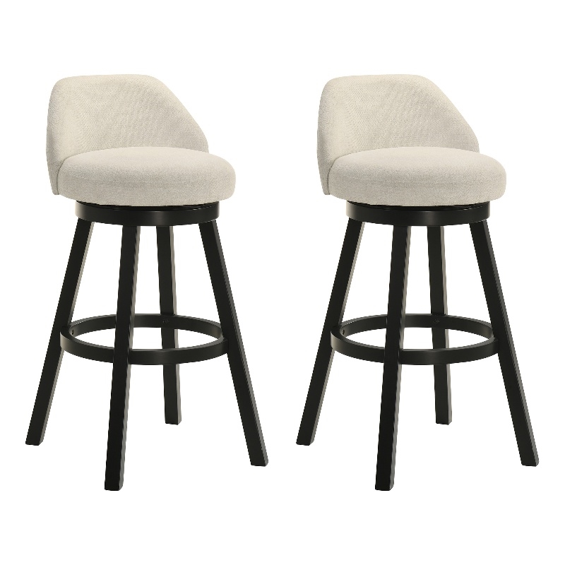 Erika Swivel Wood Bar Height Kitchen Bar Stool in Black w/ Cream Seat - Set of 2