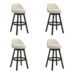 Erika Swivel Wood Bar Height Kitchen Bar Stool in Black w/ Cream Seat - Set of 4
