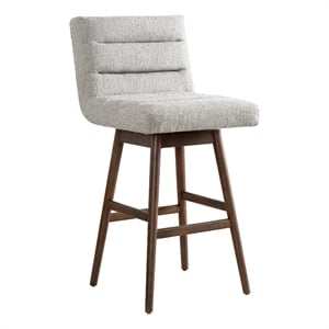 Elias Brown Solid Wood 30&quot Bar Height Swivel Barstool w/ Morning Fog Fabric Seat