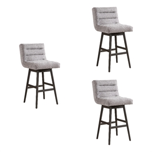 Elias Gray 30&quot Bar Height Swivel Barstool with Gray Fabric Seat - Set of 3