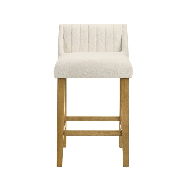 Fauna Wood Counter Height Kitchen Bar Stool in Amber Glow with White Boucle Seat