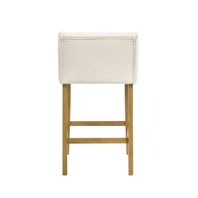 Fauna Wood Counter Height Kitchen Bar Stool in Amber Glow with White Boucle Seat