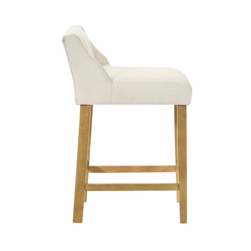 Fauna Wood Counter Height Kitchen Bar Stool in Amber Glow with White Boucle Seat