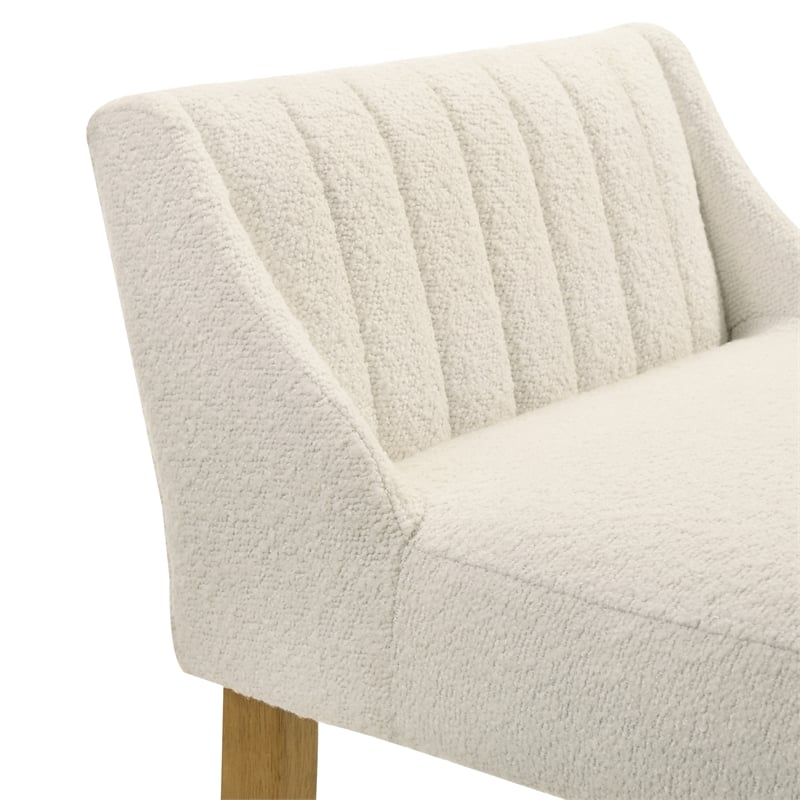 Fauna Wood Counter Height Kitchen Bar Stool in Amber Glow with White Boucle Seat