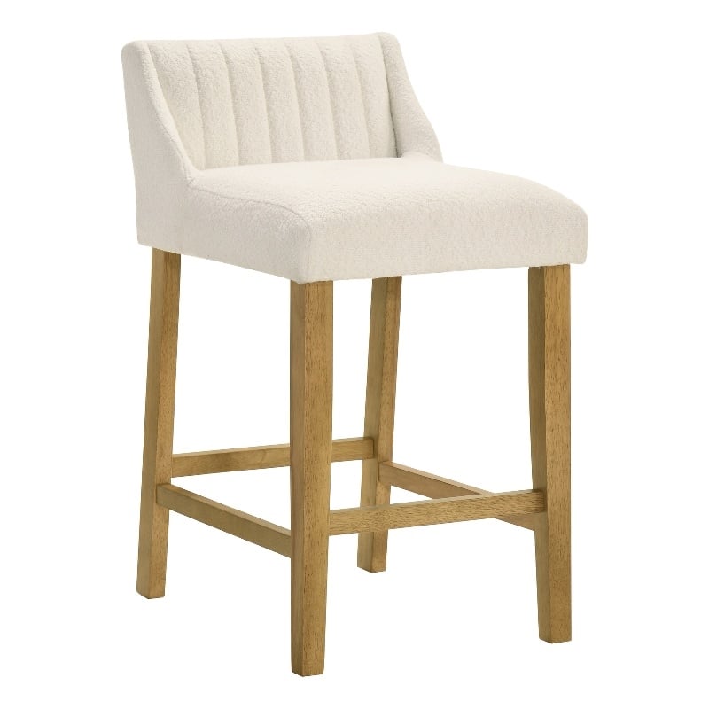 Fauna Wood Counter Height Kitchen Bar Stool in Amber Glow with White Boucle Seat