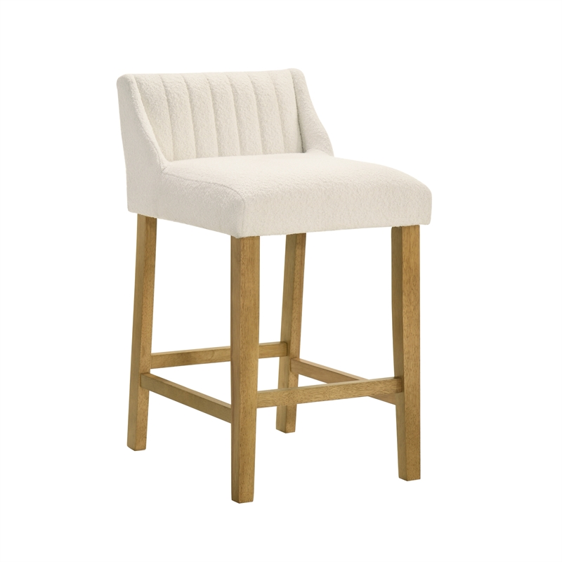 Fauna Wood Counter Height Bar Stool in Amber with White Boucle Seat - Set of 2