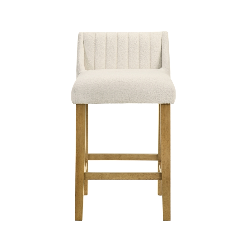 Fauna Wood Counter Height Bar Stool in Amber with White Boucle Seat - Set of 2