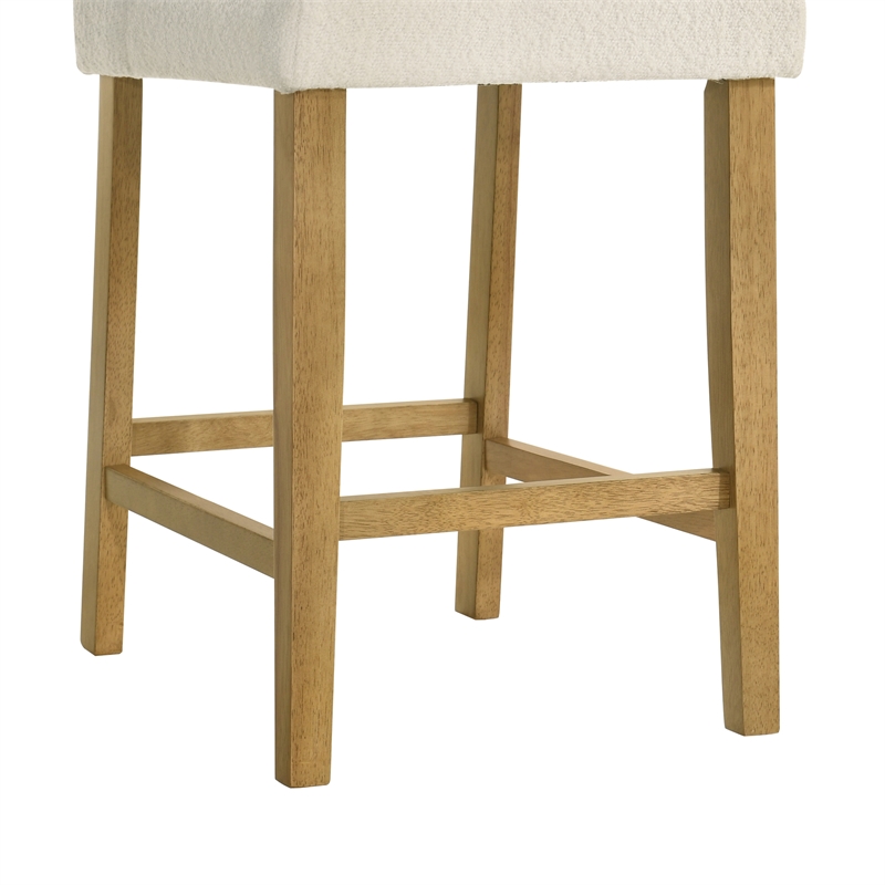 Fauna Wood Counter Height Bar Stool in Amber with White Boucle Seat - Set of 2