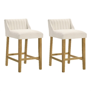 Fauna Wood Counter Height Bar Stool in Amber with White Boucle Seat - Set of 2