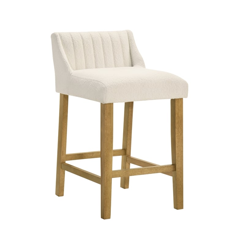Fauna Wood Counter Height Bar Stool in Amber with White Boucle Seat - Set of 4